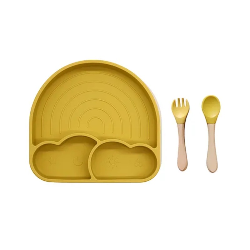 Theoni Silicone Suction Baby Feeding Set with Plate, Spoon & Fork Mess Free Toddler Mealtime Essential Mango
