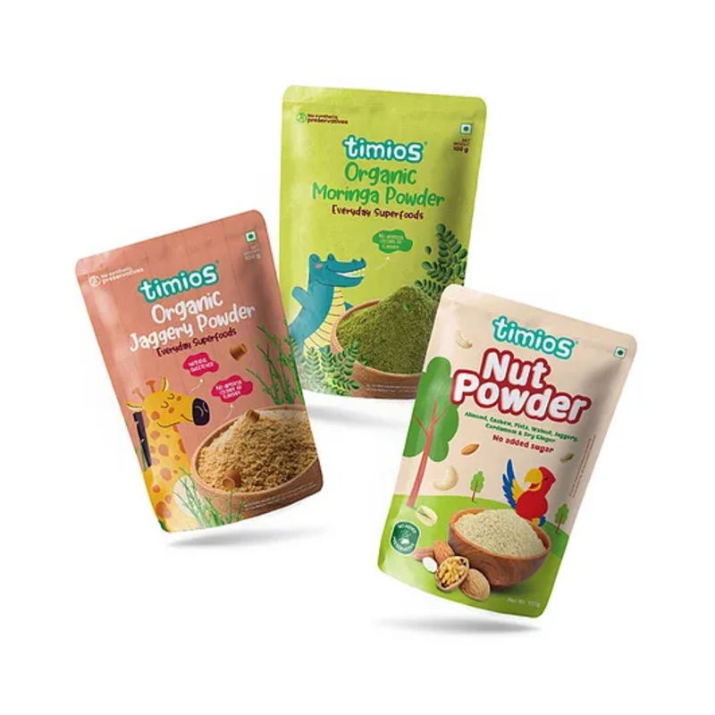 timios Jaggery Powder Moringa Powder & Nut Powder Combo Pack of 3 – 100 g Each