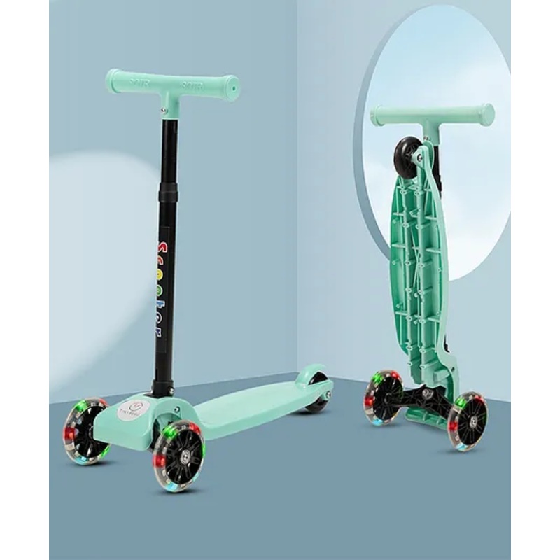 Tinyberg Vroom Vroom Kids Scooter with LED Flashing Wheels | Adjustable Handle Height | Foldable I Runner Scooter for Kids – Skyblue Breeze