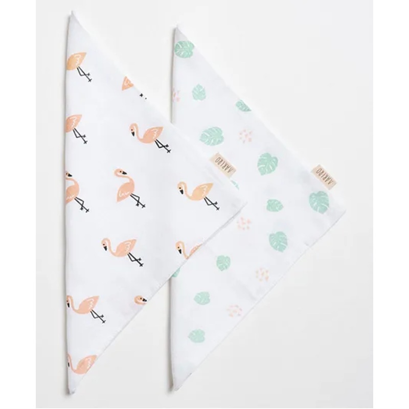 Aariro Organic Cotton Muslin Washcloth Tropical Flamingo  Set of 2