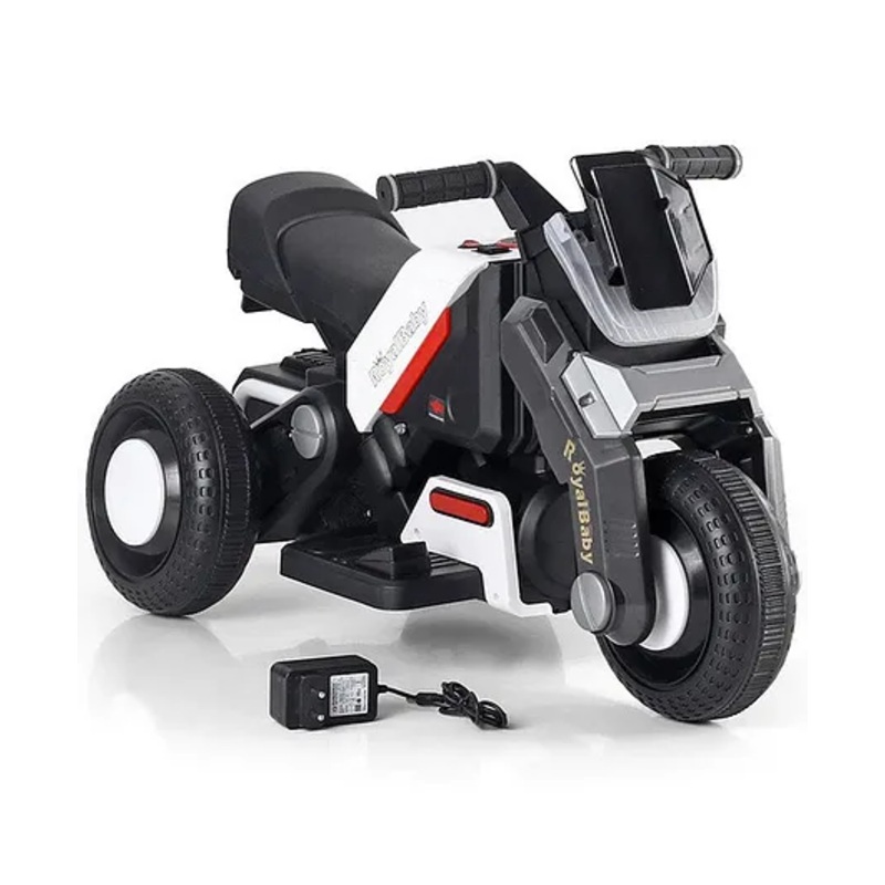 Ayaan Toys  Hyrider 6V Electric Kids Bike with Rechargeable 6.5 Ah Battery Inbuilt Imported Motor Drive | Bluetooth Music Player,Front LED Light, Large Seat and Tyres & Foot Accelerator Pedal Bike – White