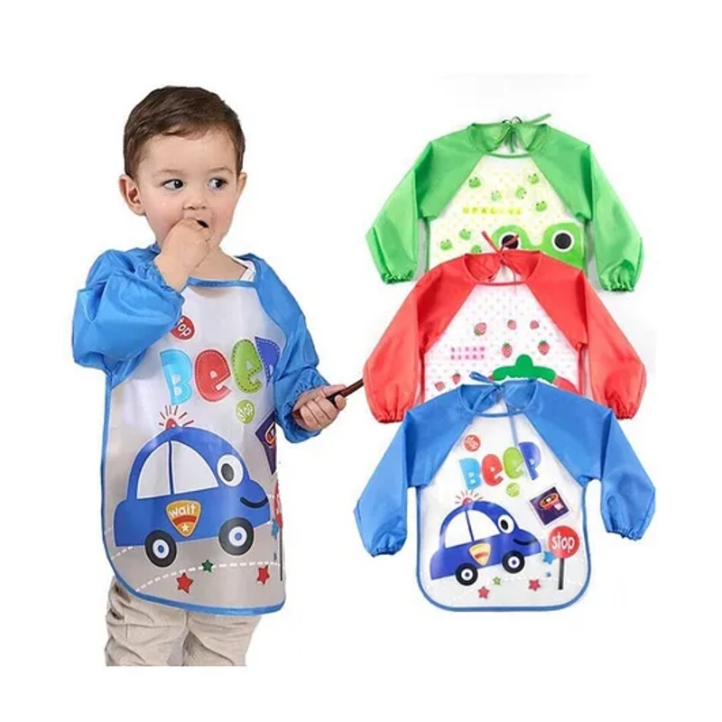 BabyGo Washable 3 Pcs Long Sleeve Bibs, Waterproof Baby Bibs, Toddler Sleeved Bib, Baby Smock for Eating Feeding – Multicolor