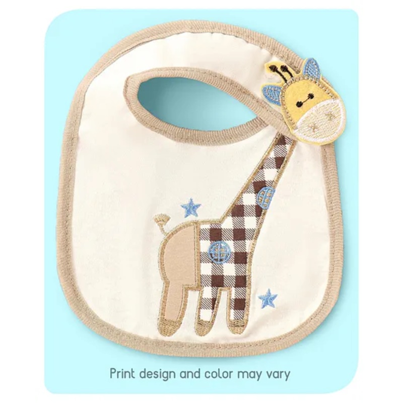 Babyhug Bib Velcro Closure Giraffe Embroidery – White And Brown