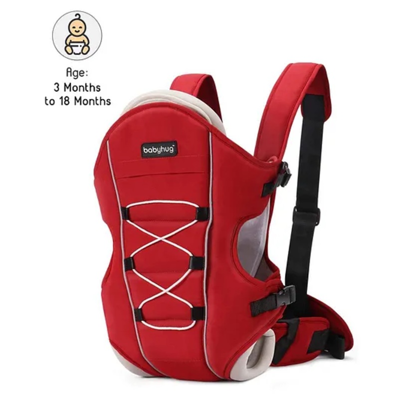 Babyhug Cuddle Up 3 Way Baby Carrier With Padded Lumbar Strap – Red