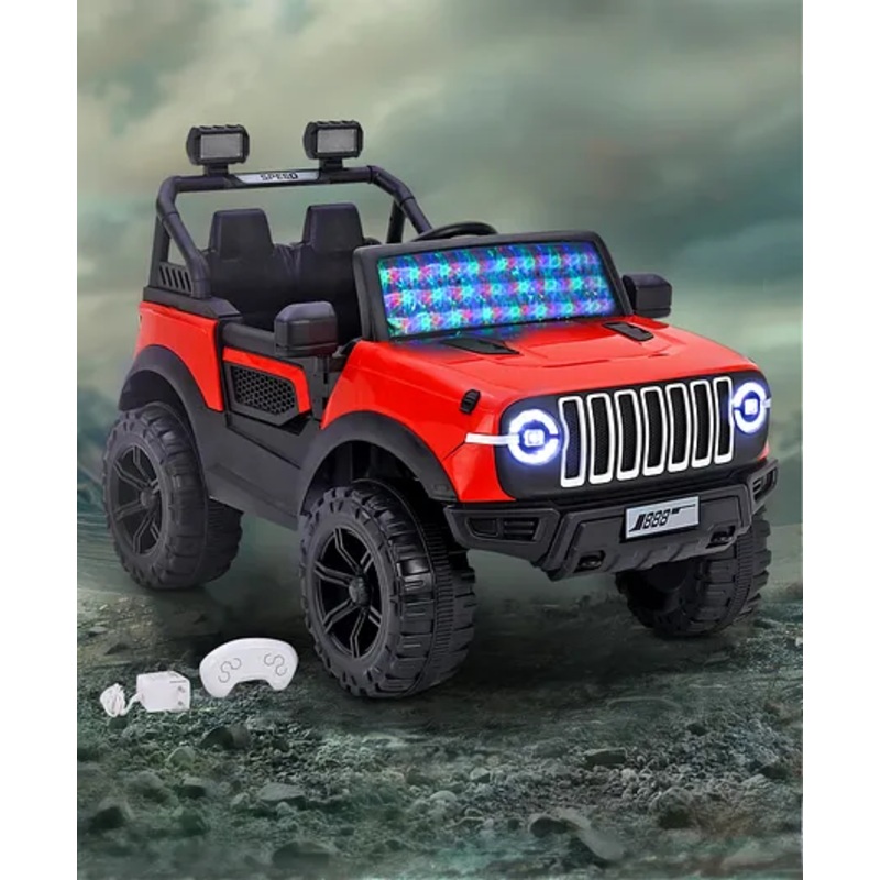 Battery Operated Ride On Jeep With Music Light & Remote – Red| Pre-loaded Music with USB & AUX| Easy to Assemble| Wide Comfortable Seat| Easy to Operate| LED Lights| With Remote