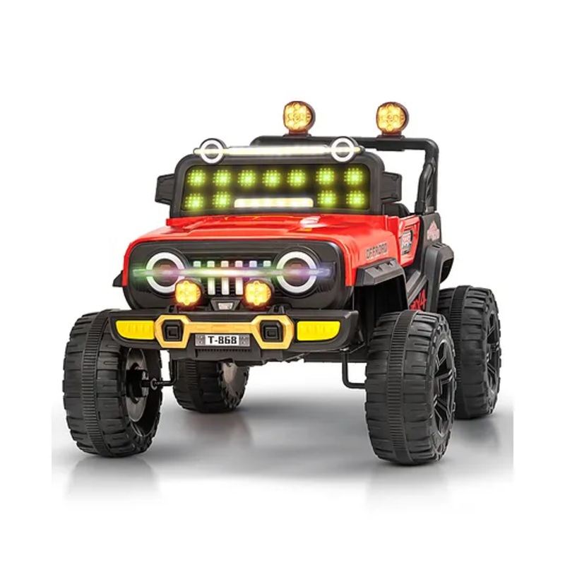 Baybee Blitz Battery Operated Jeep for Kids with RGB Windshield Light, USB, Bluetooth & Music | Baby Big Ride on Battery Car | Electric Jeep Car for Kids (Red)