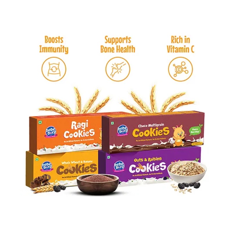 Bebe Burp Organic Baby Food Cookies Combo Pack of 4 – 150 gm each