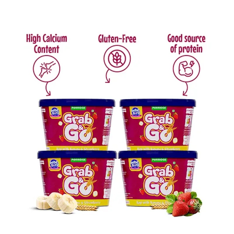 Bebe Burp Travel Pack Grab & Go Ragi with Strawberry & Banana (Pack of 4) 30 g each