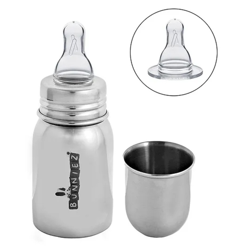 Bunniez Stainless Steel Baby Feeder with Anti-Colic Nipple, bpa-Free – 150 ml with 1 extra Nipple
