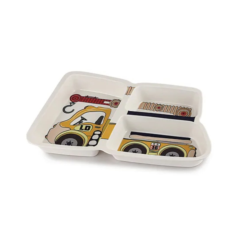 Cello Melmo Builder Crane Printed Melamine Plate – White & Yellow