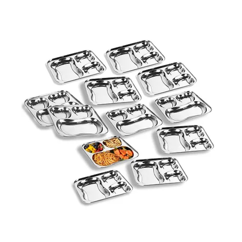 CutTales Pack of 12 Stainless Steel Apple-Shaped 3-Section Compartment Plate, Food Grade & Child Safe