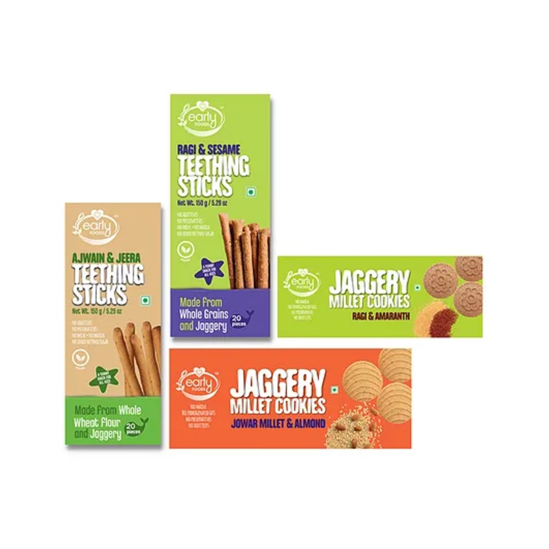 Early Foods 4-Pack Assorted Natural Kids Snacks – 600g Wholesome Cookies & Teething Sticks, No Preservatives