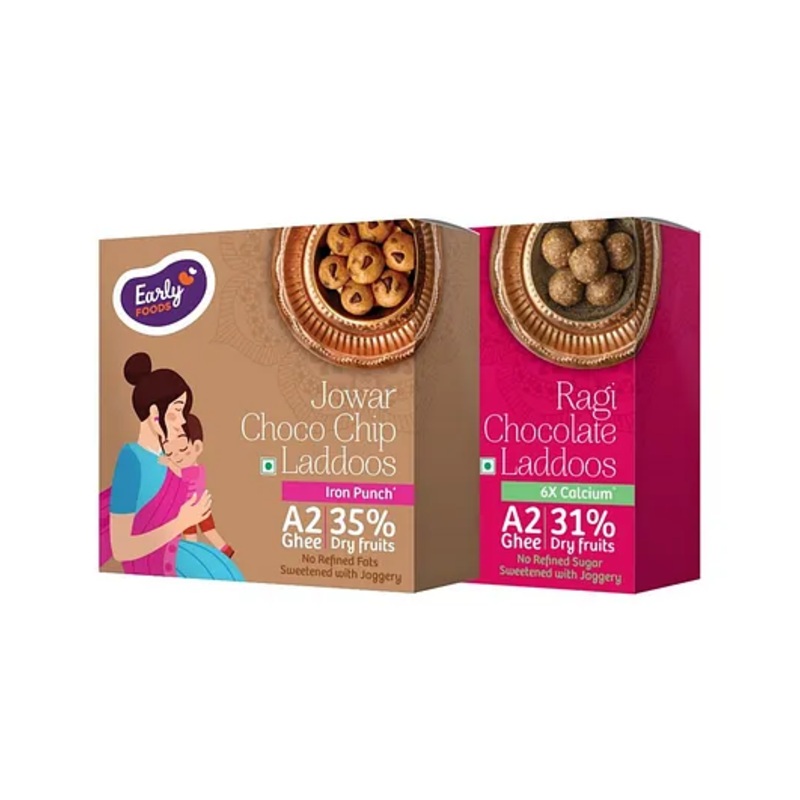 Early Foods Jowar Choco chip & Ragi Chocolate Laddoos Pack of 2, 250g each
