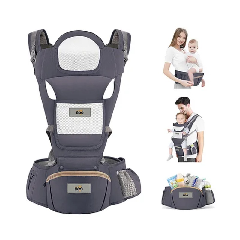 Golden Bee Comfort Nest Hip Seat Baby Carrier with Multi Carry Positions, Ergonomically Designed Carrier for Newborn to Toddler, Cotton Fabric with Breathable Mesh, Suitable for All Seasons for maximum weight up to 20 kg – Grey