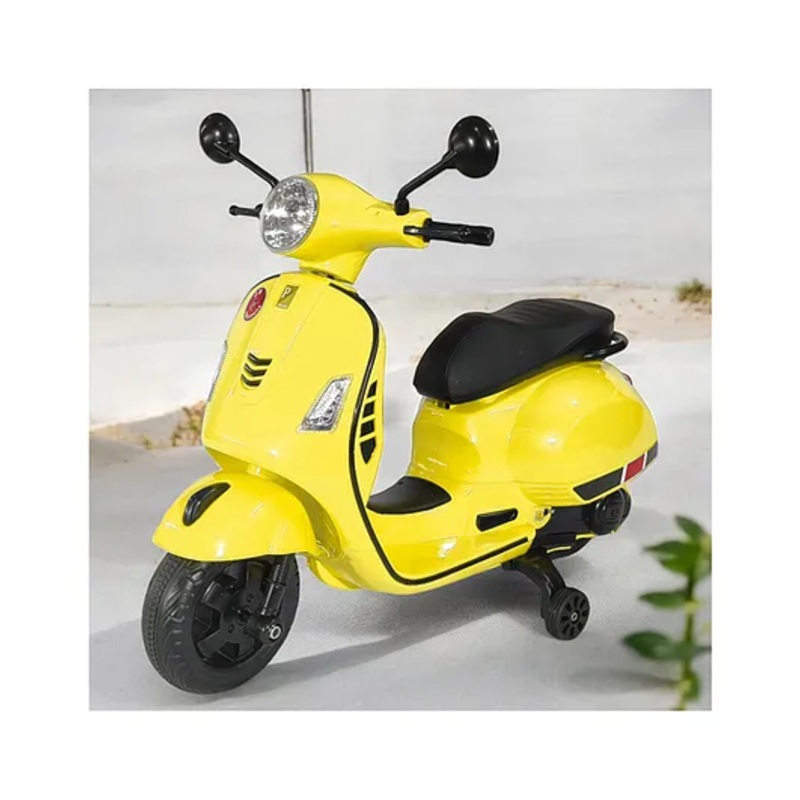 JN CREATIONS 12V Vespa Rechargeable Battery Operated Ride-On Scooter For Kids With Self Driven – Yellow