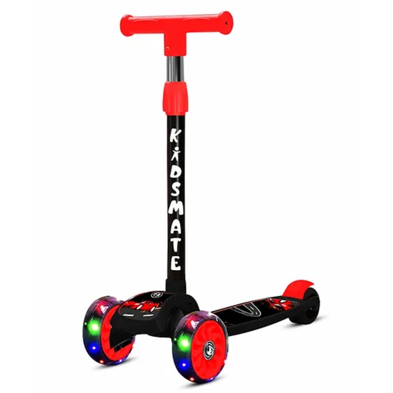 Kidsmate Rider Pro Kick Scooter 3-Wheel Skating Scooter for Boys & Girls, Ages 6-12, with PU Light-Up LED Wheels, 5-Level Adjustable Height, and Easy Fold Design (Black)