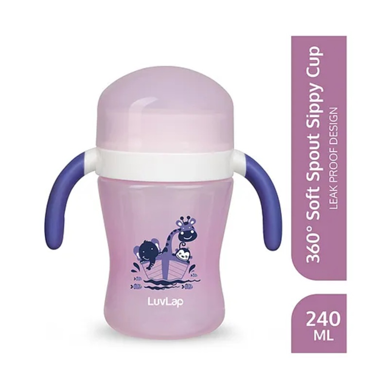 LuvLap 360 Soft Spout Baby Trainer Sipper, 240ml, Leakproof & Spillproof, Dual Handle, BPA-Free, Ergonomic Design, Purple