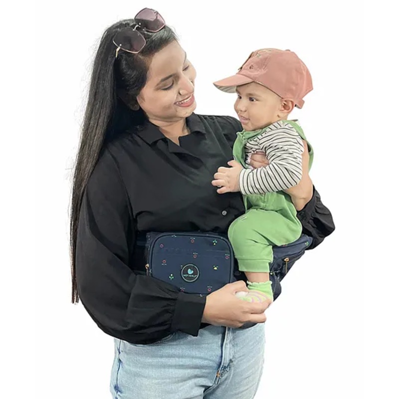 Motherly Ready-to-Use Baby Hip Carrier, Ergonomic Design Toddler Carrier & Convertible to Sling Carry Bag, Baby Carrier with Multi-Storage Pockets, Waist Belt Carrier for Toddler (Blue Flower)