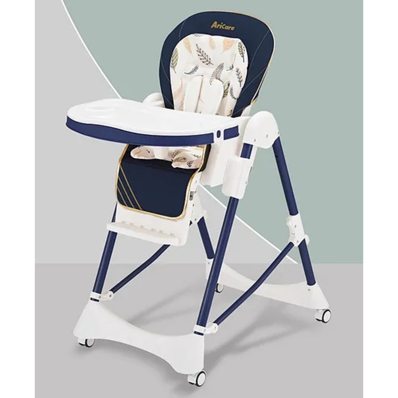 Multifunctional Baby High Chair with 7 level Height Adjustment and 3 level Recliner Seat with Removable Soft PU Cushion – Navy Blue