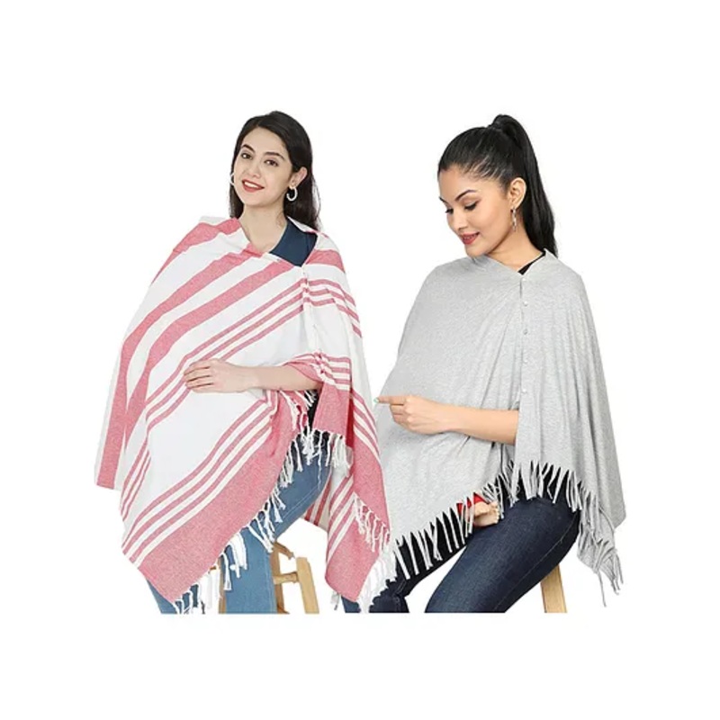 Nene Mother’s Multi g Purpose Large Size Nursing Feeding Scarf Wrap Stole Solid Pack of 2 – Red & Grey