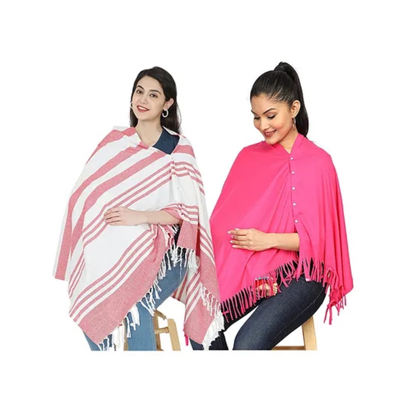 Nene Mother’s Multi g Purpose Large Size Nursing Feeding Scarf Wrap Stole Solid Pack of 2 – Red & Pink