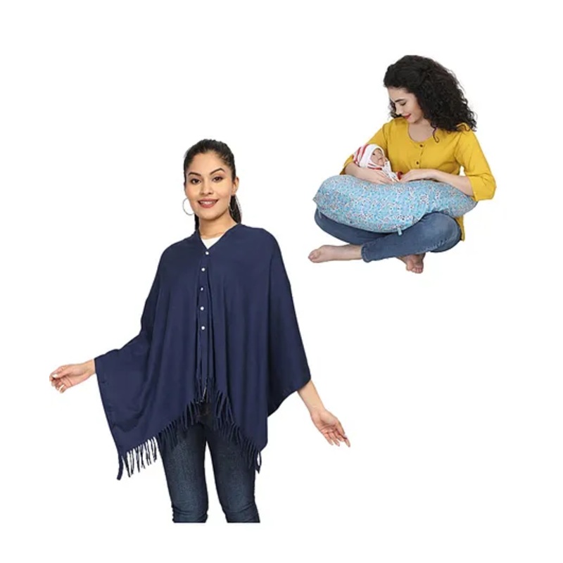 nene MultiPurpose Knitted Breastfeeding Shawl & Pillow Combo – Navy