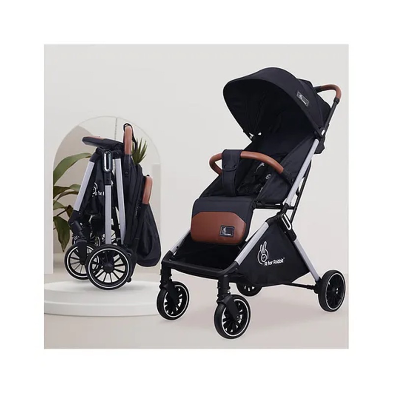 R for Rabbit Street Smart Auto Fold Stylish Newborn Baby Stroller| Aluminum Frame Pram With One Click Fold |Travel Friendly Cabin Trolley Stroller For 0-3 Years ||(Pure Black)