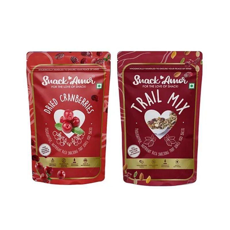 SnackAmor Combo Pack Of Premium International Dried Cranberry And Trail Mix – 175 gm