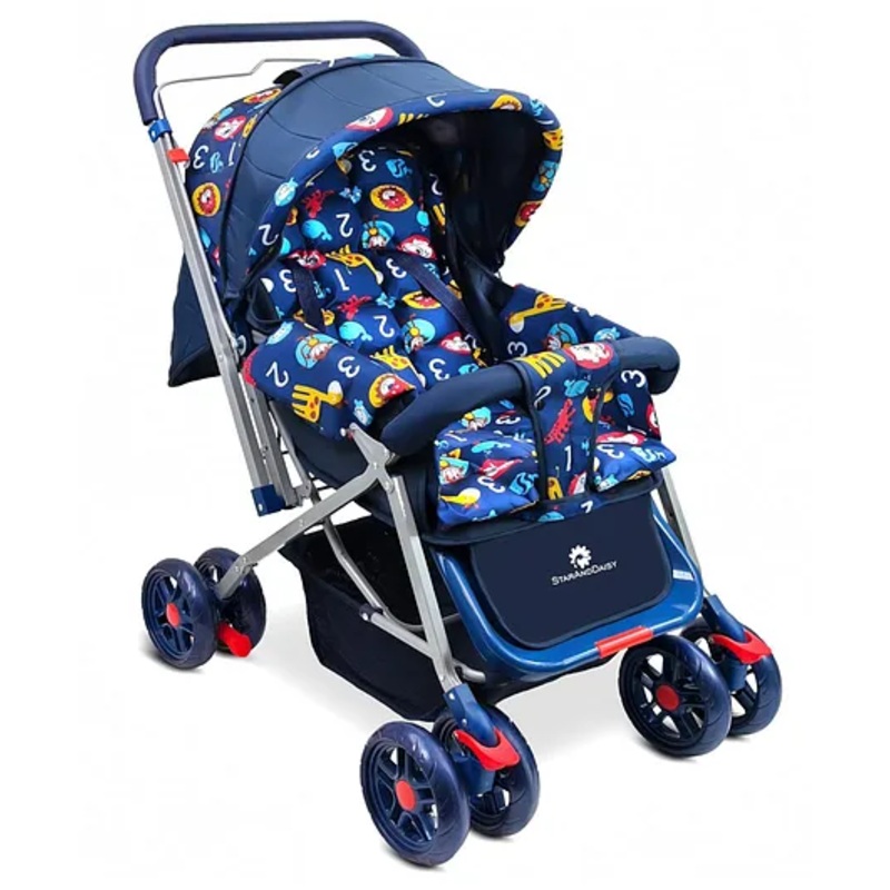 StarAndDaisy Stroller for Baby Boy & Girl 0 to 3 Years, Pram for Baby Lightweight, Baby Strolller with 3-Point Safety Harness, Adjustable Backrest, 360 Swivel Wheel, Large Storage, Reversible Handlebar, Extended Mosquito Net (Digit Print)