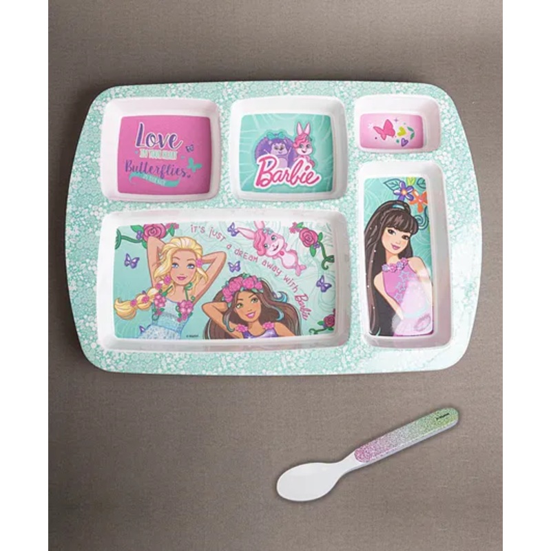 Superware Melamine Kids Partition Plate with spoon -Barbie-Butterfly