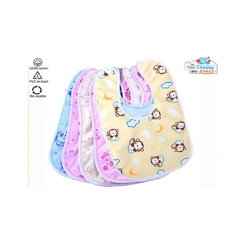 The Cheeky Kidzz Pack of 5 Baby Ultra Soft Cotton Fast Dry-Waterproof Stylish Everyday Use Feeding Button Bibs Aprons