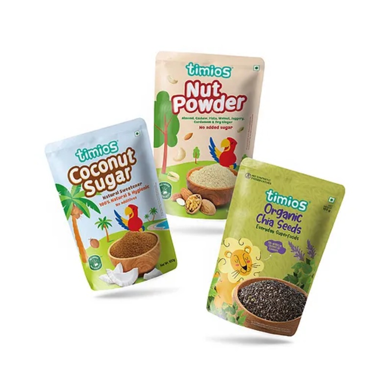 timios Organic Combo Pack of Coconut Sugar Nut Powder & Chia Seeds – 100 g Each