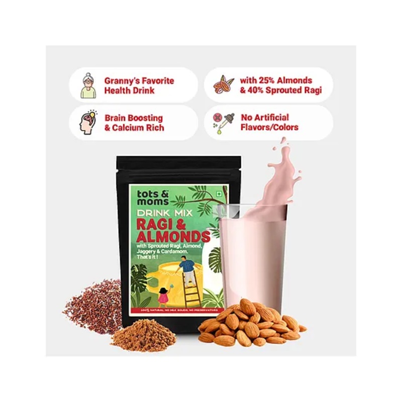 Tots & Moms Ragi & Almond Drink Mix with Jaggery – 200 gm
