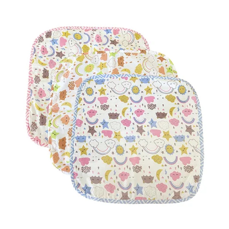 Trance Home Linen Pure Cotton 3-Layered Multipurpose Baby Burp Cloth | Baby Receiving Cloth | Skin-friendly Reusable | Cotton Baby Burping Towel (Pack of 3, 40×40 cm, Stars & Clouds)
