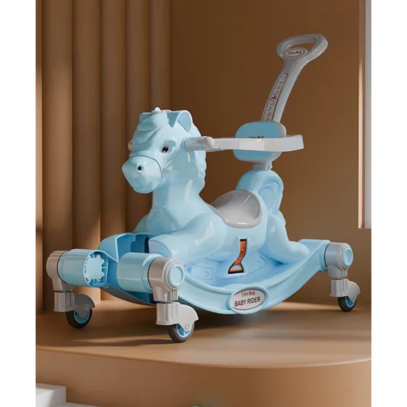 3 in 1 Baby Horse Rider Kids Ride On Car for Kids Push Ride on Toy with Rocker Push Handle  Rotating Head & Safety Bar – Blue