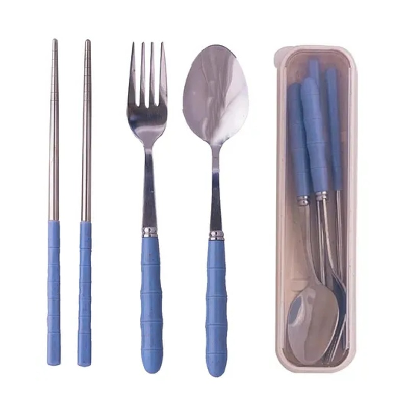 Adore Bon Vivant Portable Cutlery Set with Anti Bacterial Storage Case – Transparent Blue
