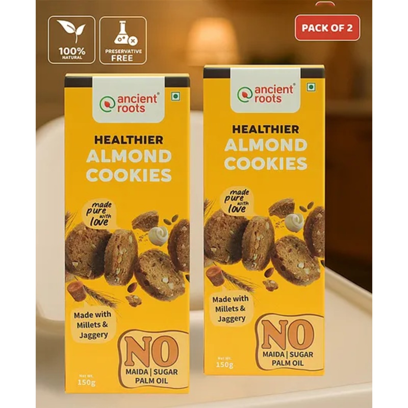 Ancient Roots Almond Cookies |Namkeen Cookies Pack Of 2 ( 150 g Each )