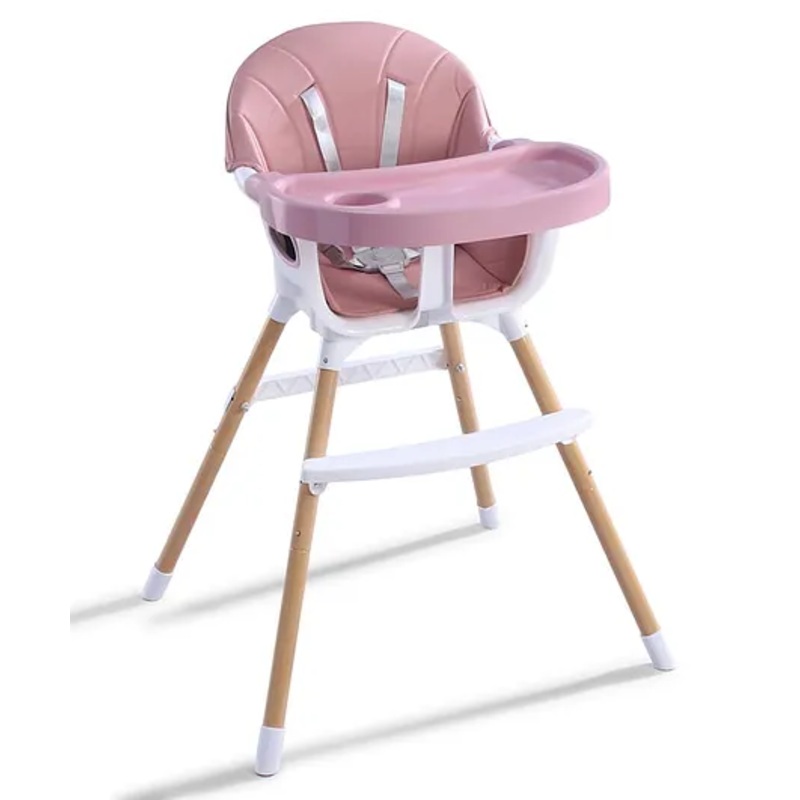 Baby Dining and Highchair with Comfortable Cushion – Pink| Detachable & Adjustable Food Tray| Safety Harness with Cup Holder| Strong Wooden Finish Legs| Easy to Clean and Maintain