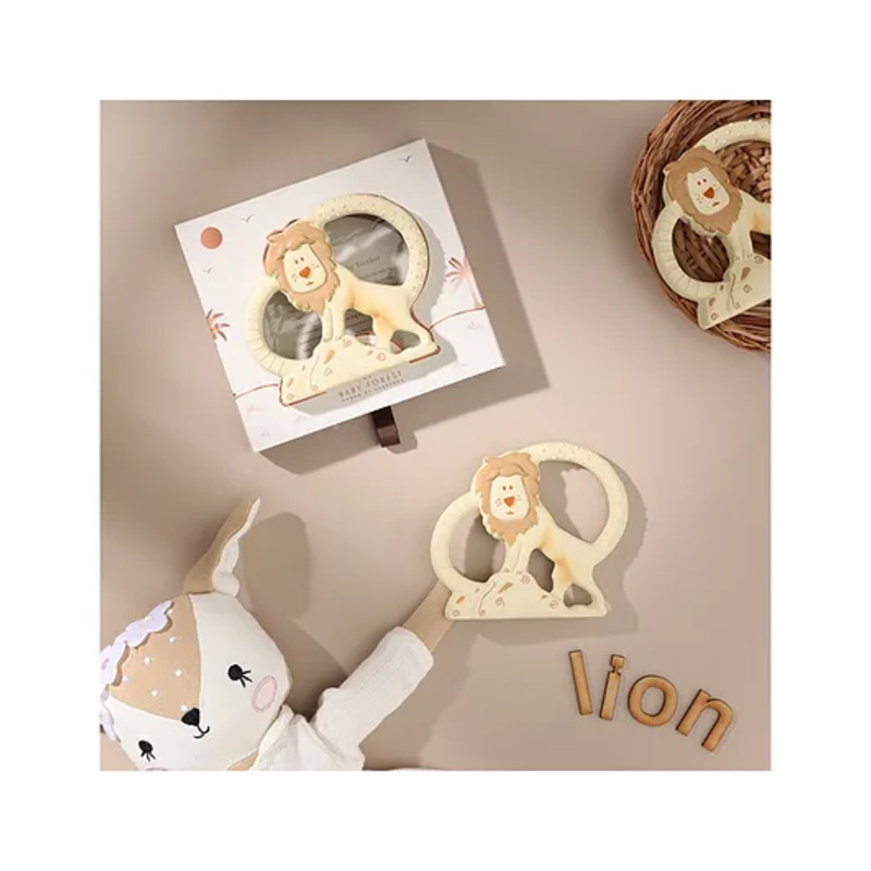 Baby Forest Natkhat Sher Natural Rubber Teether |Soothing Teething Relief | BPA-Free, Hand-Painted, Easy-Grip (White)