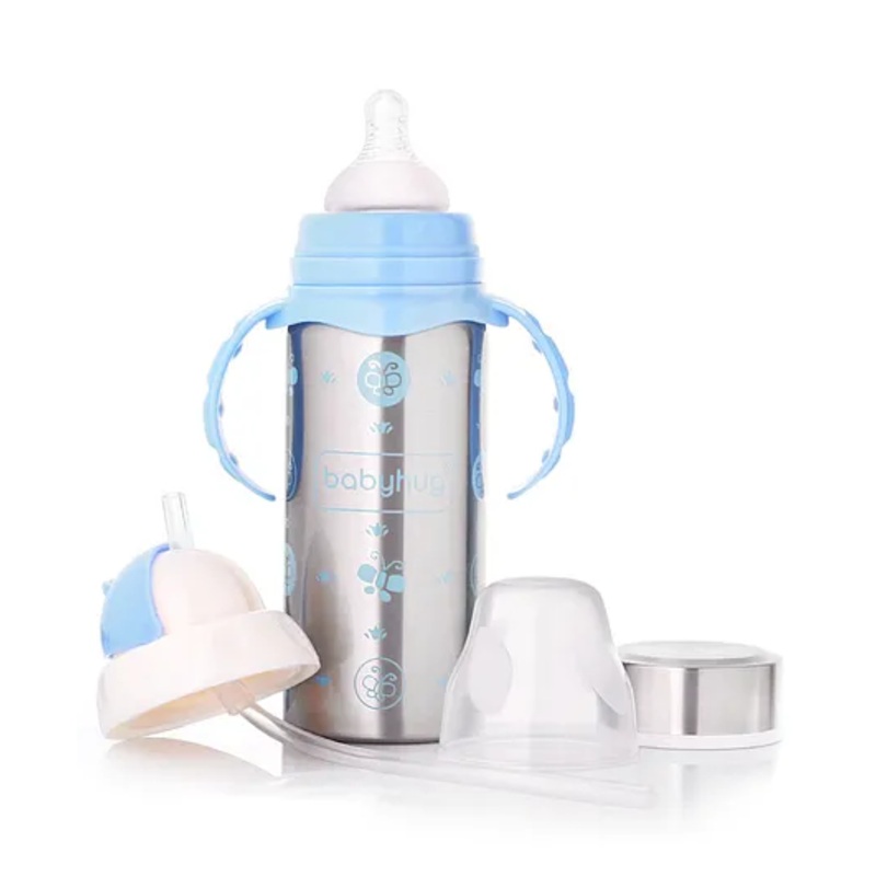 Babyhug 3-in-1 Stainless Steel Bottle with Twin Handles Blue – 180 ml