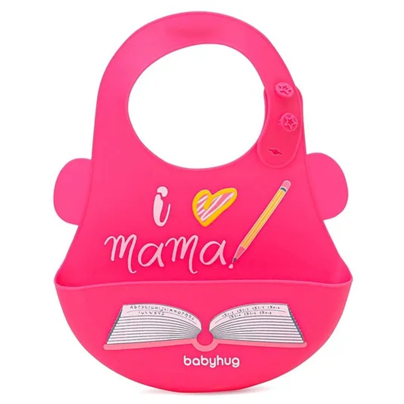 Babyhug Silicone Bib I Love Mama Print – Pink