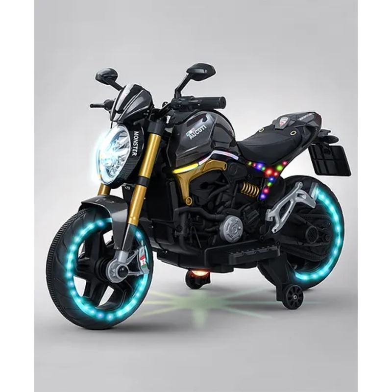 Baybee Racer Baby Battery Operated Bike for Kids with Hand Accelerator, Bluetooth & Music | Rechargeable Ride on Toy Bike with LED Wheels & Light | Electric Bike for Kids to Drive 3 to 8 Years (Black)