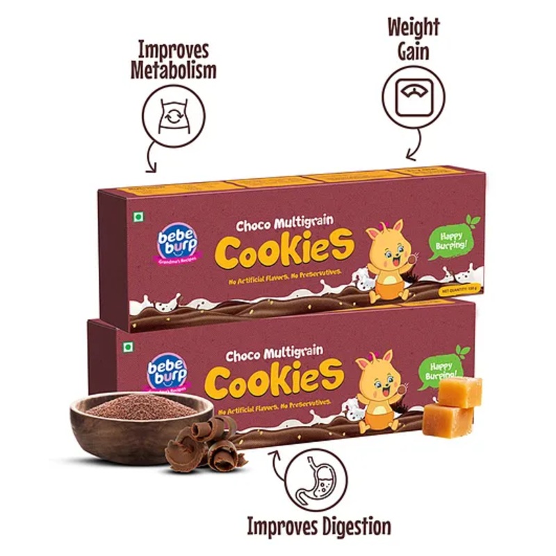 Bebe Burp Organic Baby Food Choco Multigrain Cookies 150 gm – Pack of 2