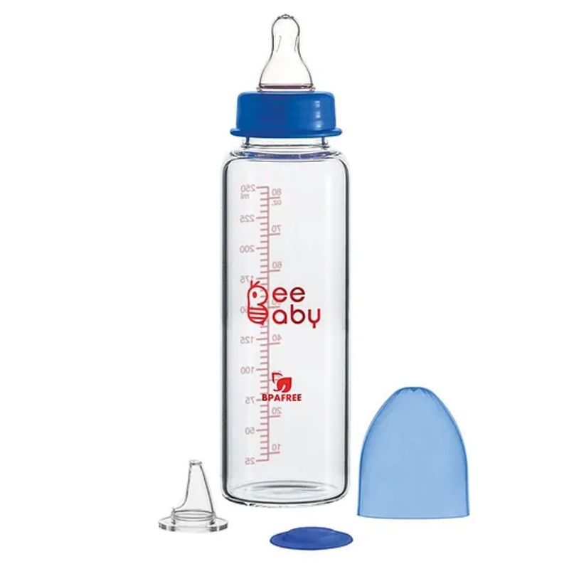 BeeBaby Advance+ Anti Colic Feeding Bottle to Sippy Glass Bottle Blue – 250 ml