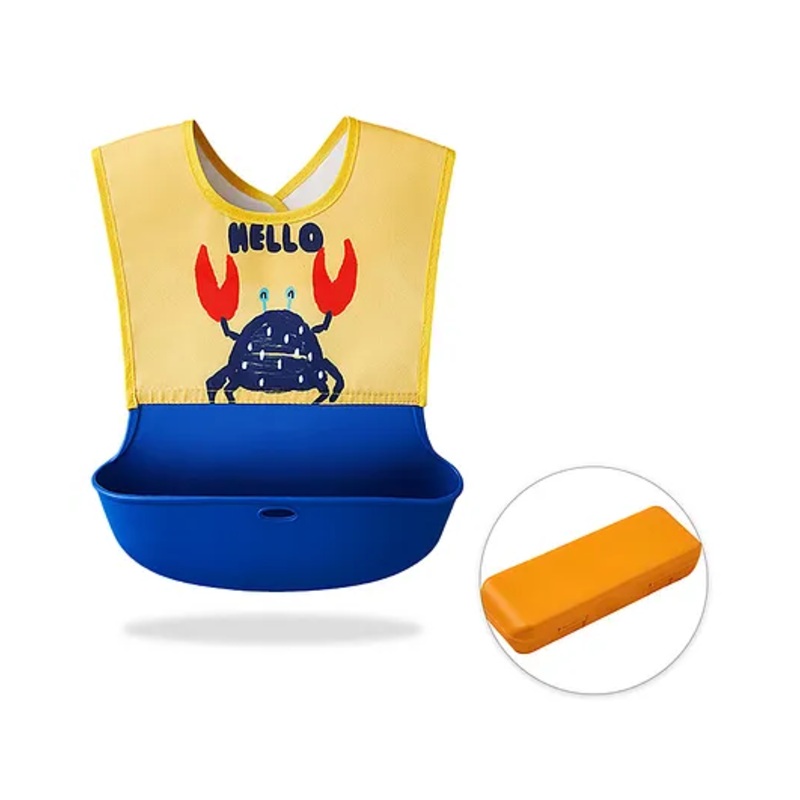 Bembika Baby Feeding Essential Baby Feeding Bib Silicone Tableware Crab Print- Yellow