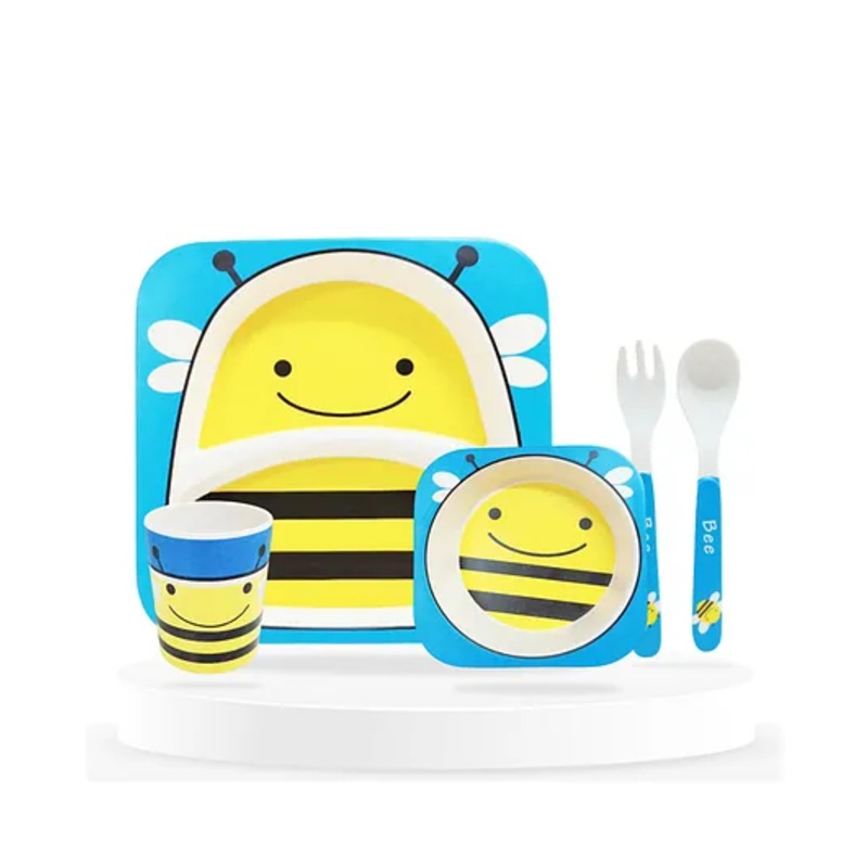Bembika Baby Self Feeding Essential Baby Dinnerware Bamboo Fibre Dinner Set For Kids For Kids And Toddlers Honey Bee Pack Of 5 – (Yellow)