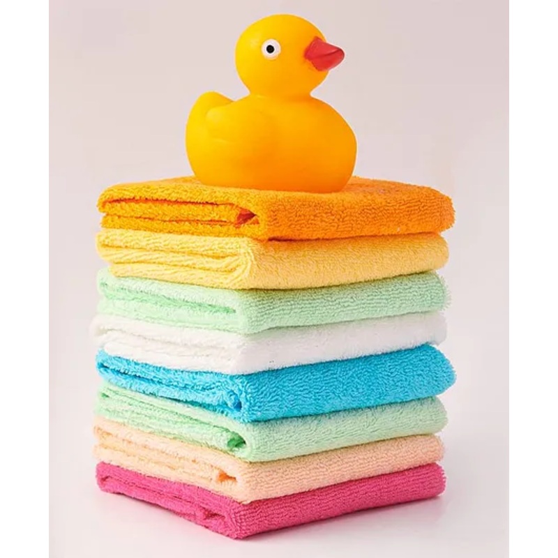 Ben Benny Terry Solid Color Wash cloth Pack of 8 L 25 x B 25 cm with a Duck Toy – Yellow & Light Blue