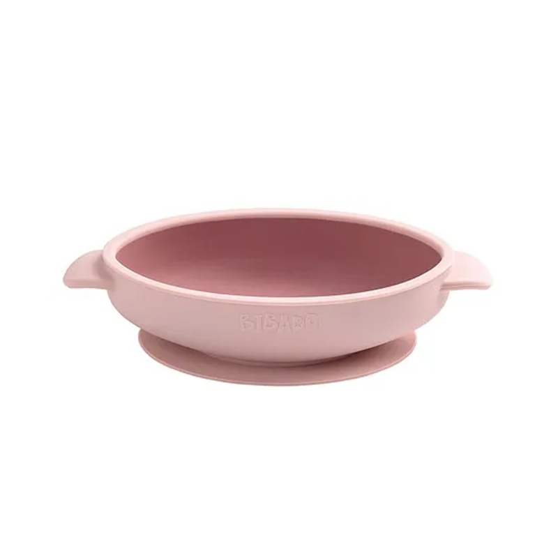 BiBaDo Silicone Suction Bowl – Non-Slip, Easy Scoop Oval Shape Feeding Bowl for Baby-  BPA Free (Pink)