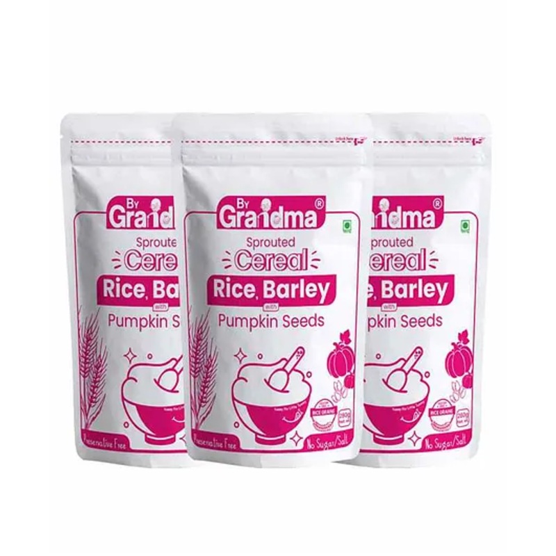 ByGrandma Sprouted Rice Barley Cereal for Babies 6M+, 280g Each, Organic Growth-Boosting Baby Food, Pack of 3