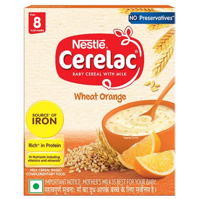 CERELAC Baby Food Cereal | No Preservatives | Wheat Orange for 8 to 24 Months Baby | Source of Iron & Protein | Instant Baby Food Cereal | 300g